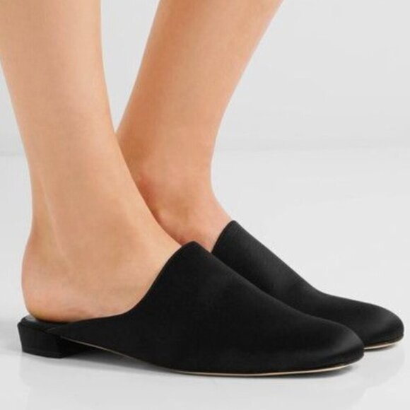 Stuart Weitzman Shoes - Stuart Weitzman Mulearky Satin Mule Slip On Open Back Shoes Silky Black Size 8